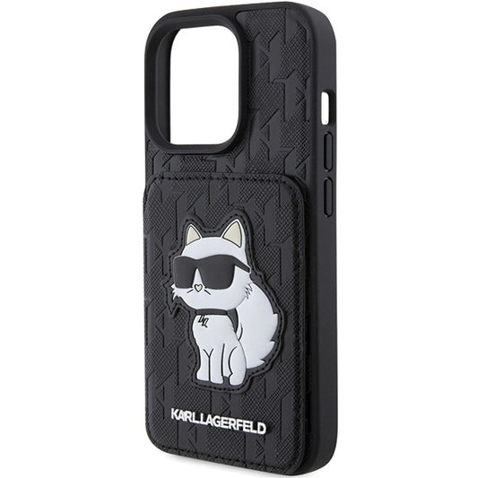 Husa pentru Apple iPhone 15 Pro Max, Karl Lagerfeld, Saffiano Cardslots and Stand Monogram Choupette, Neagra