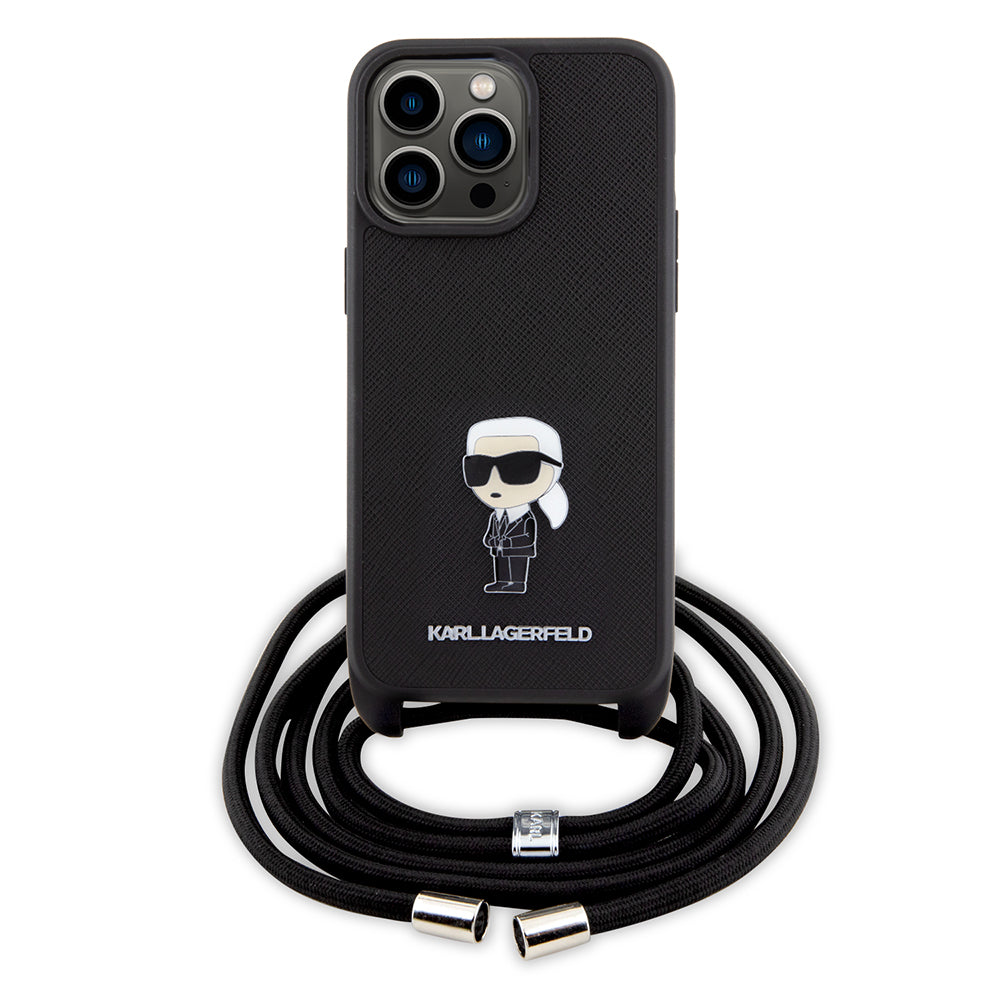 Husa pentru Apple iPhone 15 Pro Max, Karl Lagerfeld, Saffiano Crossbody Monogram Metal Pin Karl, Neagra