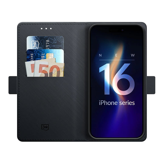 Husa pentru Apple iPhone 16, 3MK, Wallet, Neagra