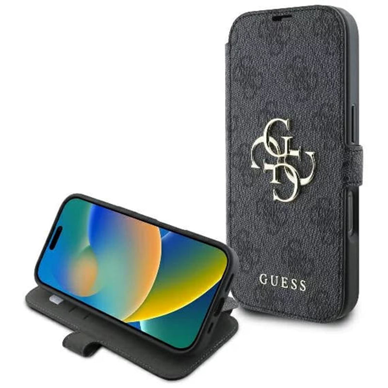 Husa pentru Apple iPhone 16, Guess, 4G Book, Neagra