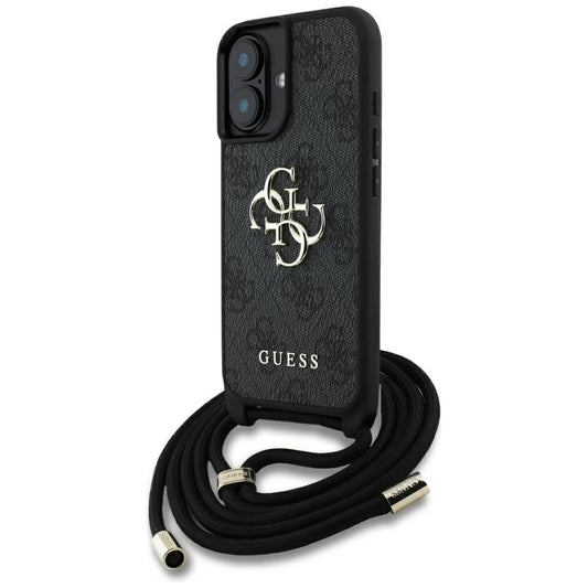 Husa pentru Apple iPhone 16, Guess, 4G CBDY Big Logo with Cord Strap, Neagra