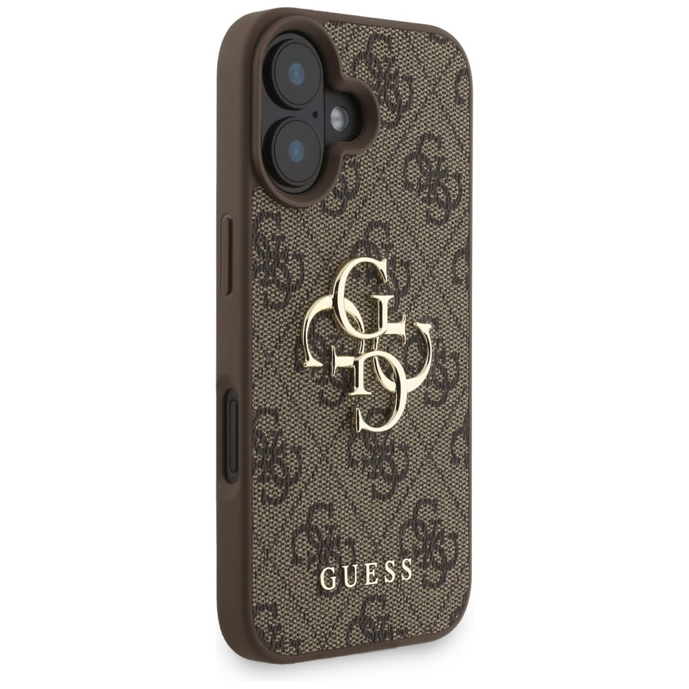Husa pentru Apple iPhone 16, Guess, 4G Classic Logo with Strap, Maro