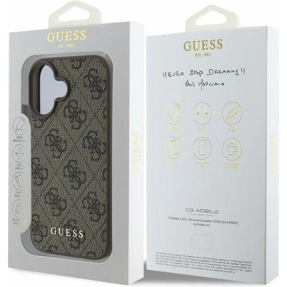 Husa pentru Apple iPhone 16, Guess, 4G Classic, Maro