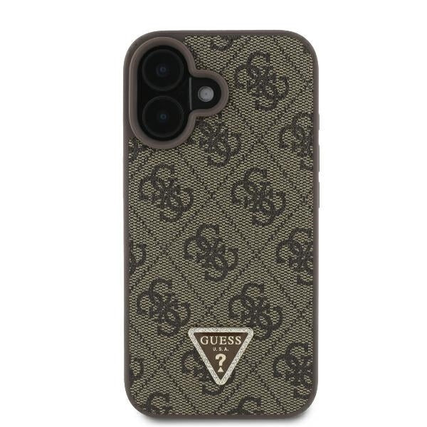 Husa pentru Apple iPhone 16, Guess, Crossbody 4G Triangle Strass, Maro
