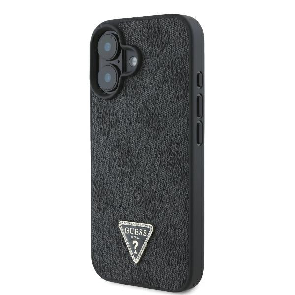 Husa pentru Apple iPhone 16, Guess, Crossbody 4G Triangle Strass, Neagra