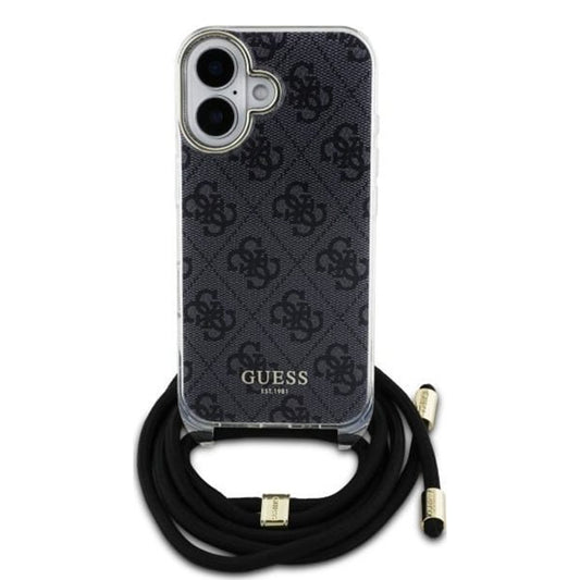 Husa pentru Apple iPhone 16, Guess, Crossbody Cord 4G Print, Neagra