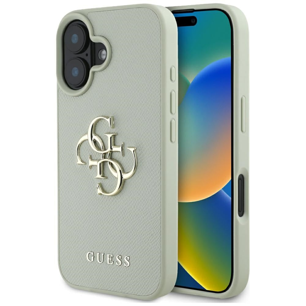 Husa pentru Apple iPhone 16, Guess, Grained Big 4G Logo Small Classic Logo, Verde
