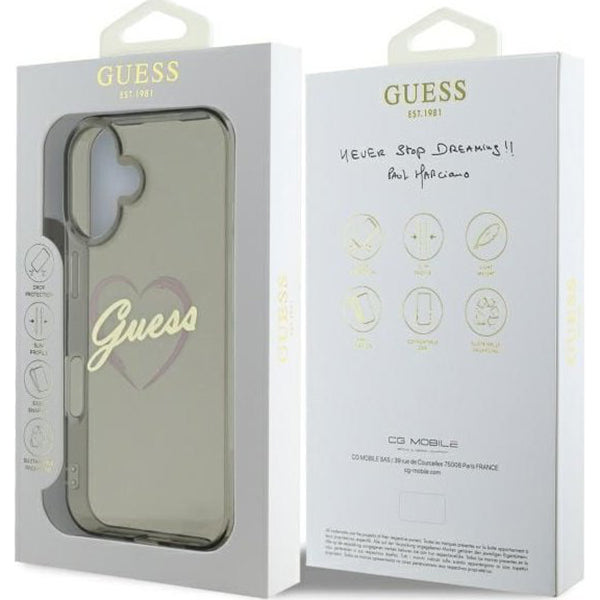 Husa pentru Apple iPhone 16, Guess, IML Heart, Neagra