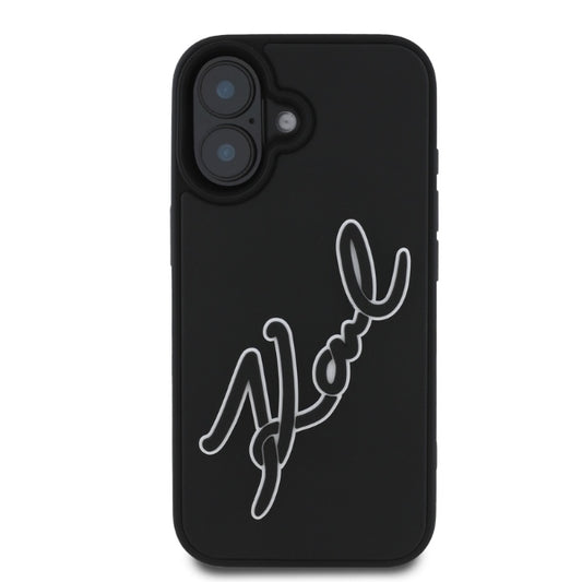 Husa pentru Apple iPhone 16, Karl Lagerfeld, 3D Rubber Signature, Neagra