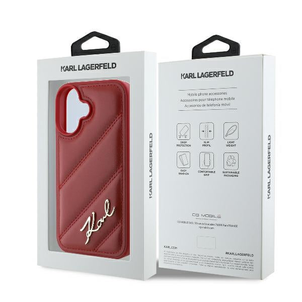 Husa pentru Apple iPhone 16, Karl Lagerfeld, Diagonal Quilted Script, Rosie