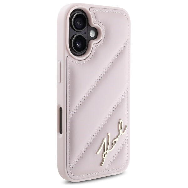 Husa pentru Apple iPhone 16, Karl Lagerfeld, Diagonal Quilted Script, Roz
