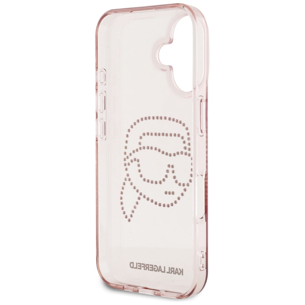 Husa pentru Apple iPhone 16, Karl Lagerfeld, IML Rhinestones Karl's Head, Roz