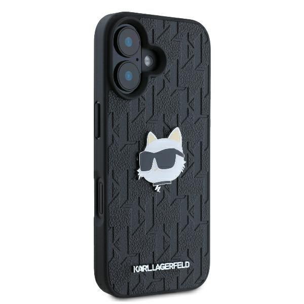 Husa pentru Apple iPhone 16, Karl Lagerfeld, Monogram Choupette's Head, Neagra