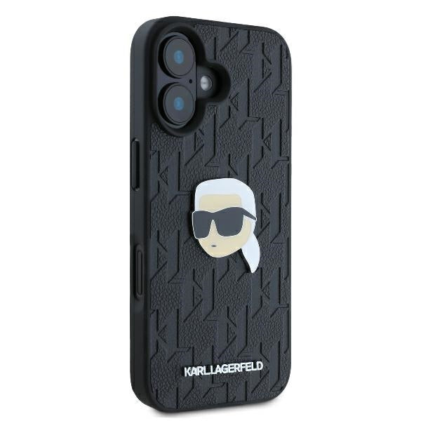 Husa pentru Apple iPhone 16, Karl Lagerfeld, Monogram Karl's Head, Neagra