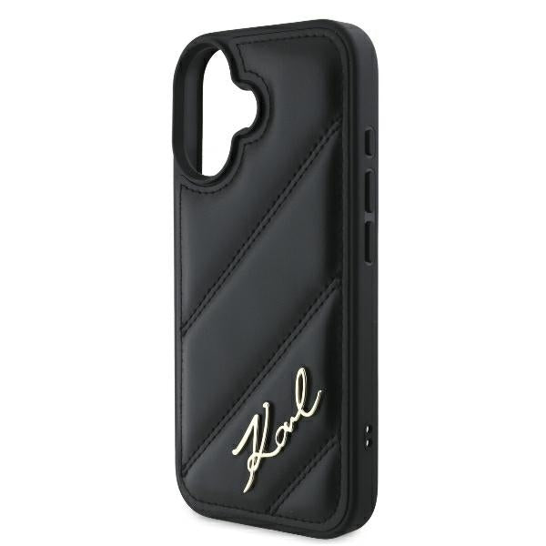 Husa pentru Apple iPhone 16 Plus, Karl Lagerfeld, Diagonal Quilted Script, Neagra