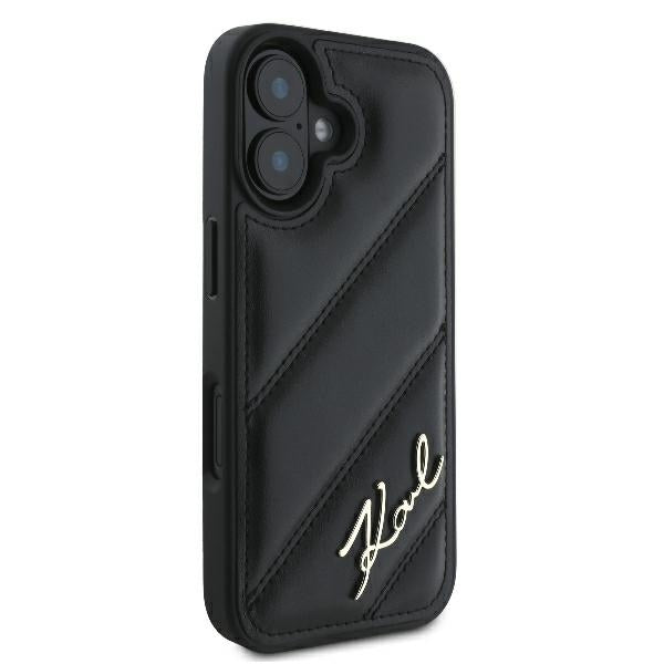 Husa pentru Apple iPhone 16 Plus, Karl Lagerfeld, Diagonal Quilted Script, Neagra