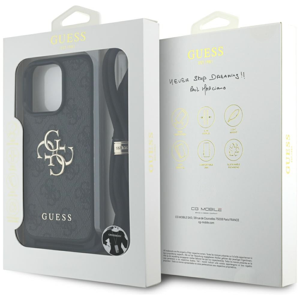 Husa pentru Apple iPhone 16 Pro, Guess, 4G CBDY Big Logo with Cord Strap, Neagra