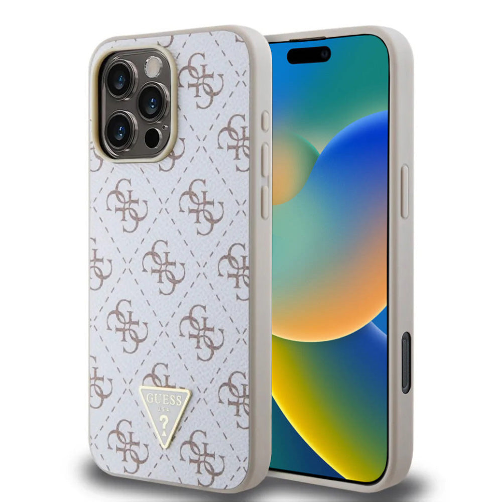 Husa pentru Apple iPhone 16 Pro, Guess, 4G Triangle Logo, Alba