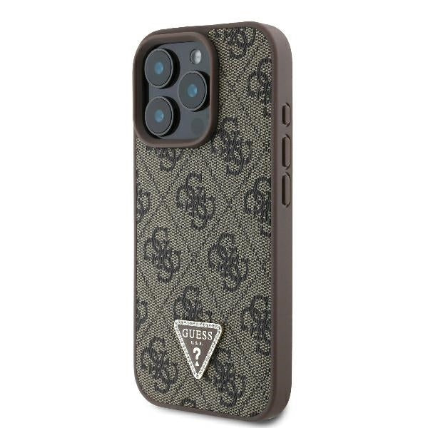 Husa pentru Apple iPhone 16 Pro, Guess, Crossbody 4G Triangle Strass, Maro