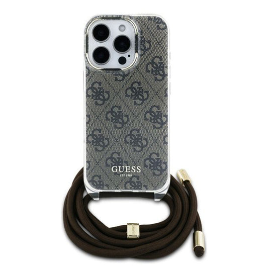 Husa pentru Apple iPhone 16 Pro, Guess, Crossbody Cord 4G Print, Maro