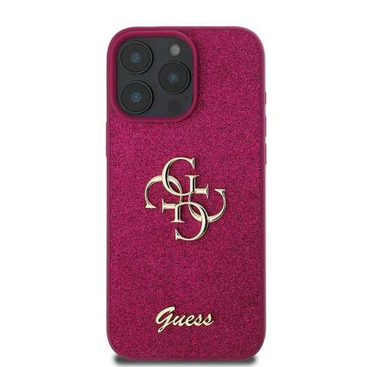 Husa pentru Apple iPhone 16 Pro, Guess, Glitter Big 4G Script, Magenta
