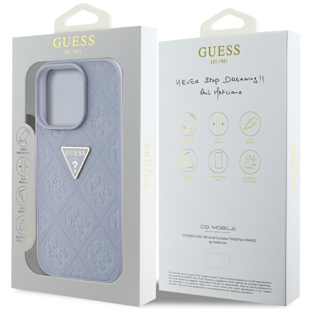 Husa pentru Apple iPhone 16 Pro, Guess, Hot Stamp 4G Pattern Triangle Logo, Mov Deschis