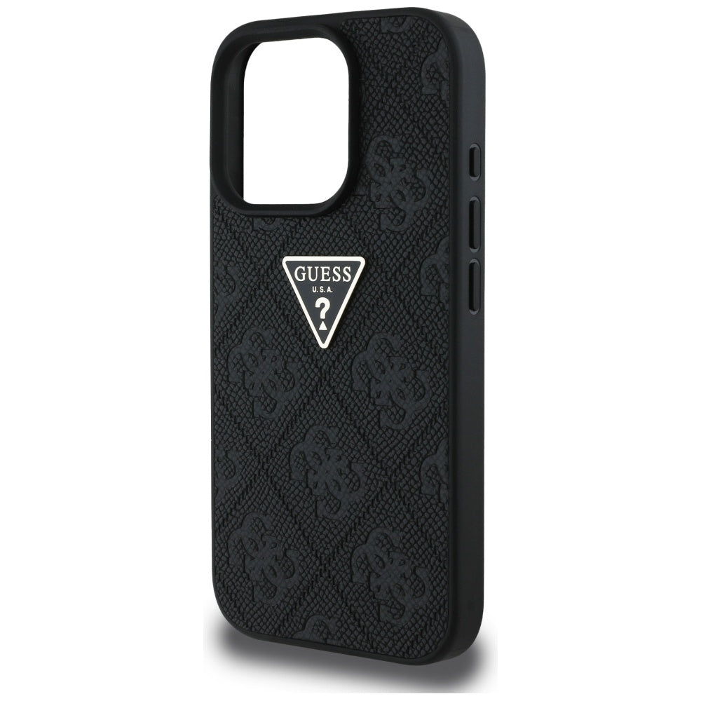 Husa pentru Apple iPhone 16 Pro, Guess, Hot Stamp 4G Pattern Triangle Logo, Neagra