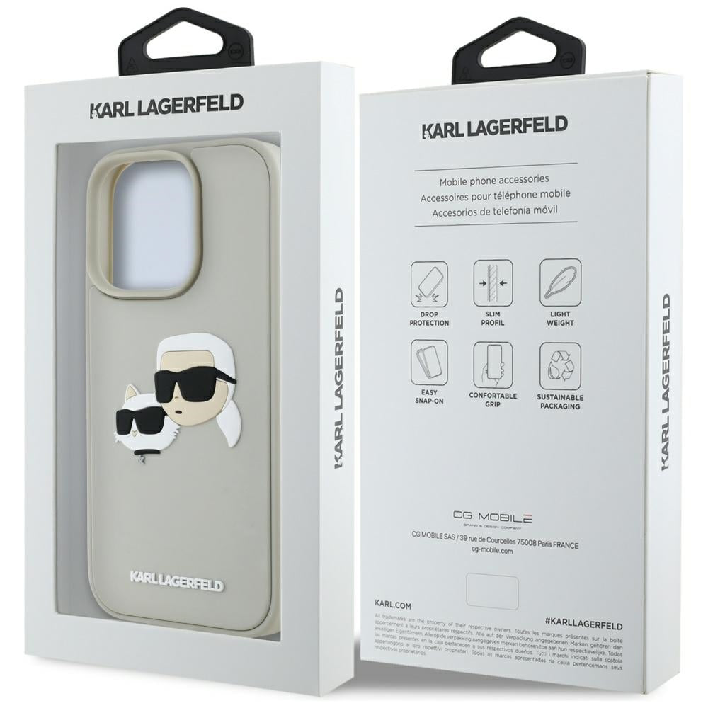 Husa pentru Apple iPhone 16 Pro, Karl Lagerfeld, 3D Rubber Karl & Choupette, Bej