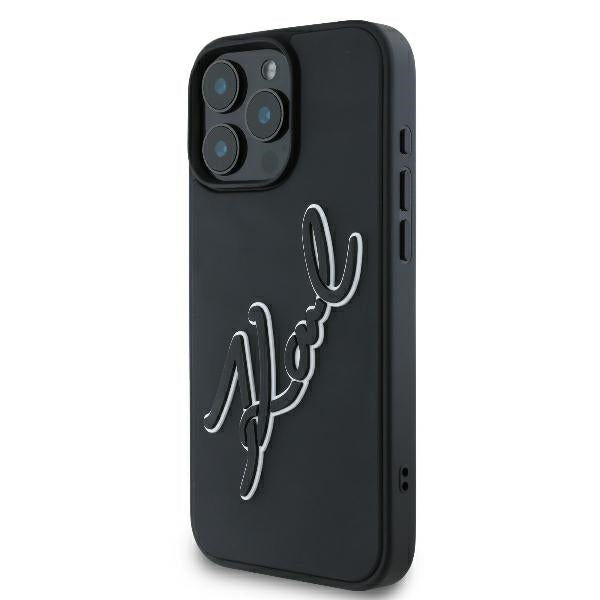 Husa pentru Apple iPhone 16 Pro, Karl Lagerfeld, 3D Rubber Signature, Neagra