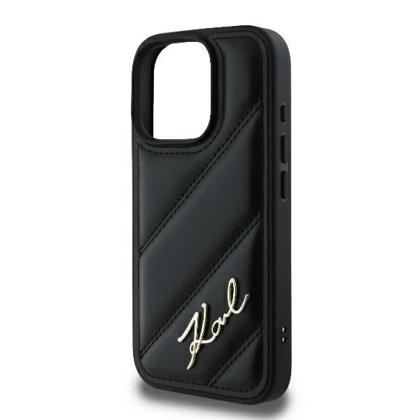 Husa pentru Apple iPhone 16 Pro, Karl Lagerfeld, Diagonal Quilted Script, Neagra