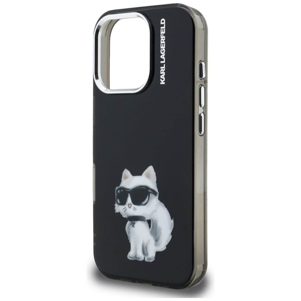Husa pentru Apple iPhone 16 Pro, Karl Lagerfeld, IML Aquarelle Logo Choupette, Neagra