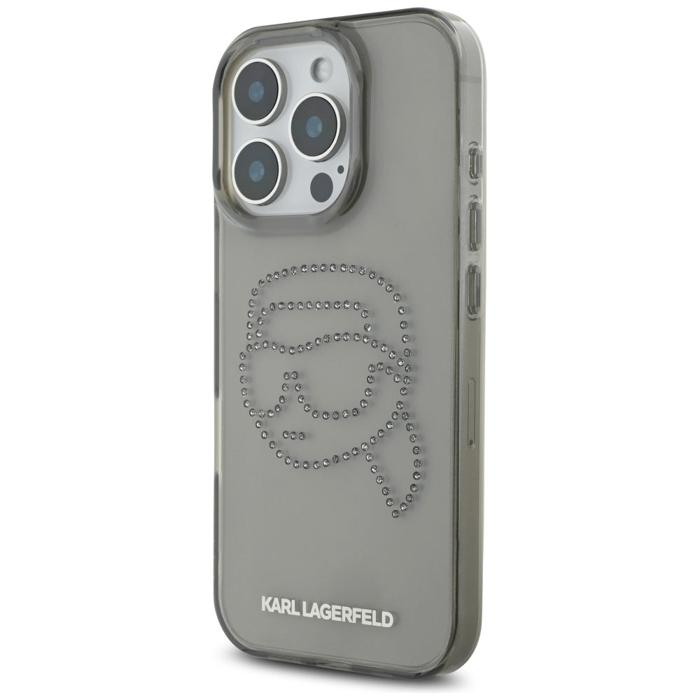 Husa pentru Apple iPhone 16 Pro, Karl Lagerfeld, IML Rhinestones Karl's Head, Neagra