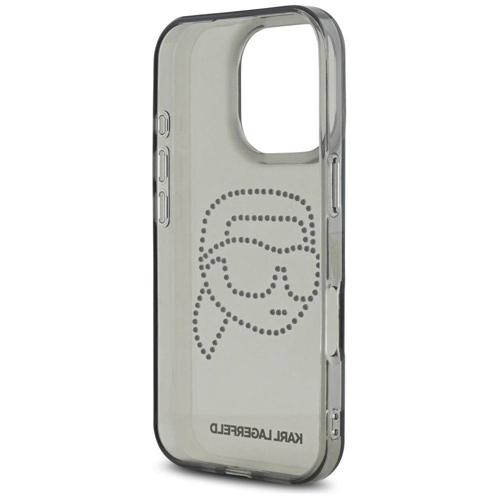 Husa pentru Apple iPhone 16 Pro, Karl Lagerfeld, IML Rhinestones Karl's Head, Neagra
