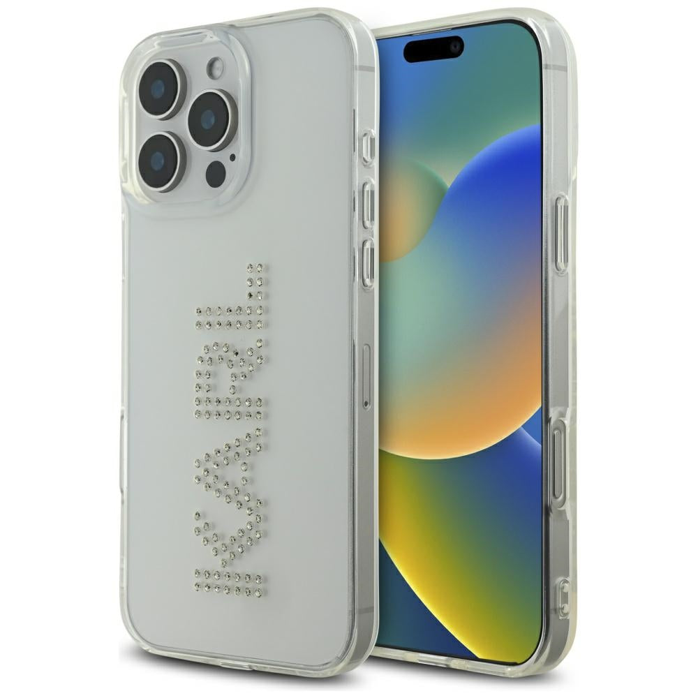 Husa pentru Apple iPhone 16 Pro, Karl Lagerfeld, IML Rhinestones Transparent Logo, Transparenta