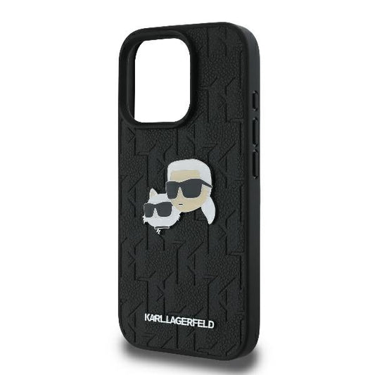 Husa pentru Apple iPhone 16 Pro, Karl Lagerfeld, Monogram Karl & Choupette's Heads, Neagra