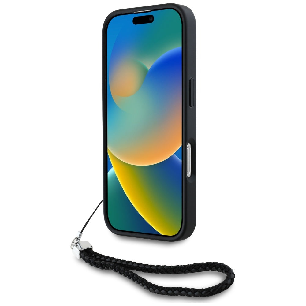 Husa pentru Apple iPhone 16 Pro, Karl Lagerfeld, Quilted Initial Logo & Chain Strap, Neagra