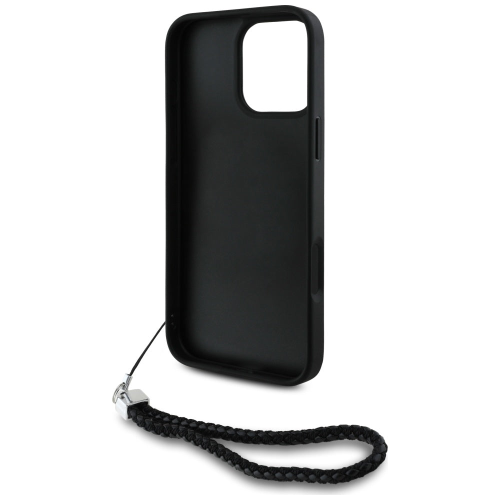 Husa pentru Apple iPhone 16 Pro, Karl Lagerfeld, Quilted Initial Logo & Chain Strap, Neagra