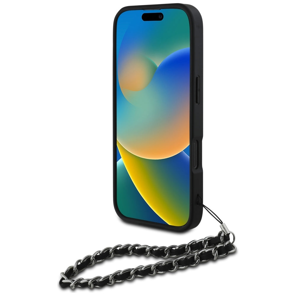 Husa pentru Apple iPhone 16 Pro, Karl Lagerfeld, Saffiano Crystals & Charm, Neagra