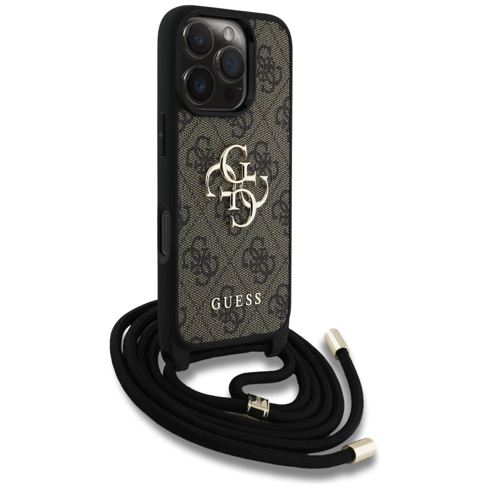 Husa pentru Apple iPhone 16 Pro Max, Guess, 4G CBDY Big Logo with Cord Strap, Maro