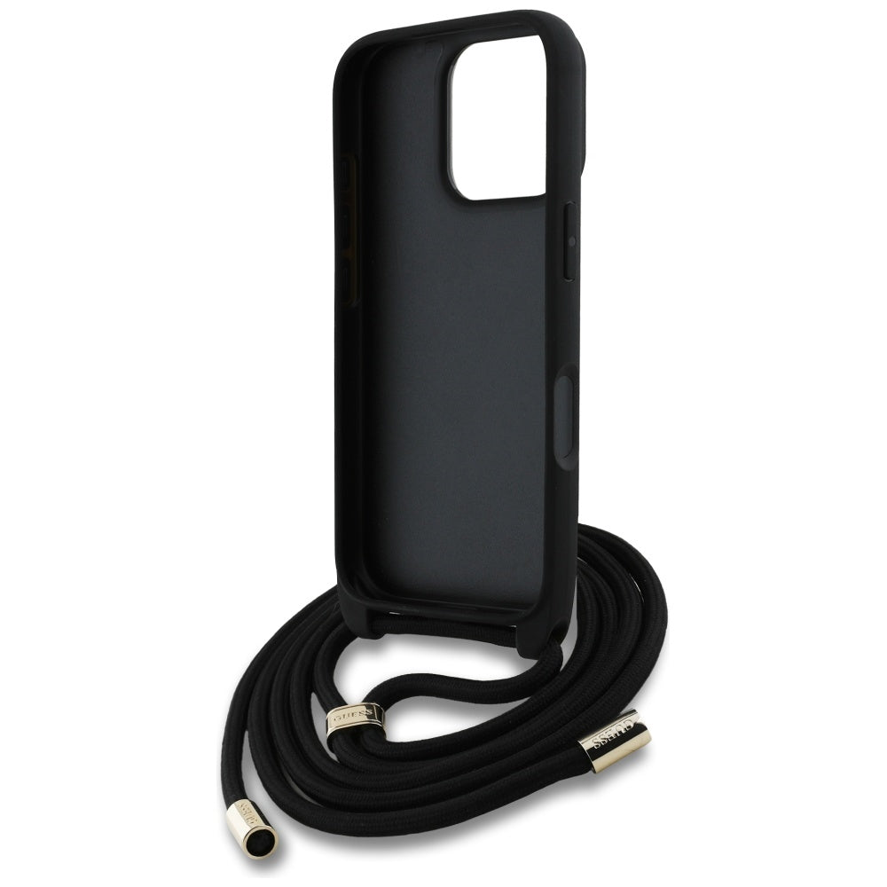 Husa pentru Apple iPhone 16 Pro Max, Guess, 4G CBDY Big Logo with Cord Strap, Neagra