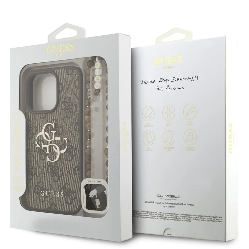 Husa pentru Apple iPhone 16 Pro Max, Guess, 4G Classic Logo with Strap, Maro
