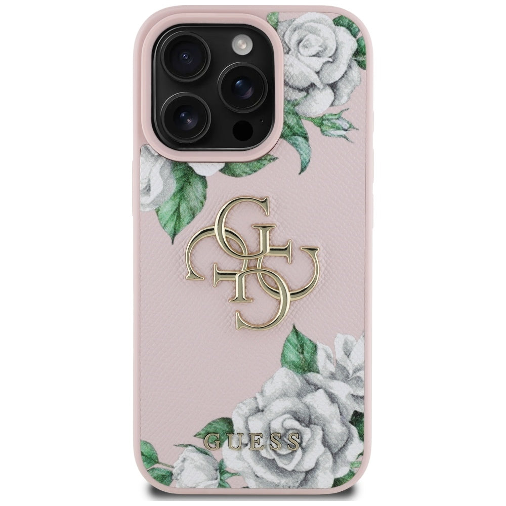 Husa pentru Apple iPhone 16 Pro Max, Guess, 4G Grained Roses Big Logo, Roz