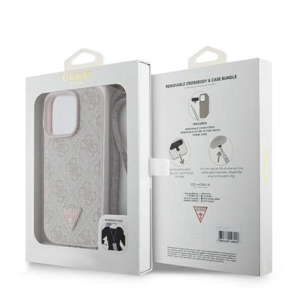 Husa pentru Apple iPhone 16 Pro Max, Guess, Crossbody 4G Triangle Strass, Roz