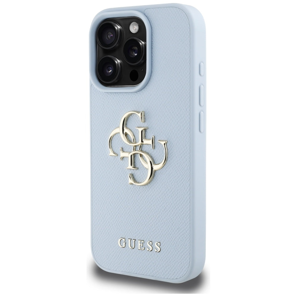 Husa pentru Apple iPhone 16 Pro Max, Guess, Grained Big 4G Logo Small Classic Logo, Albastra