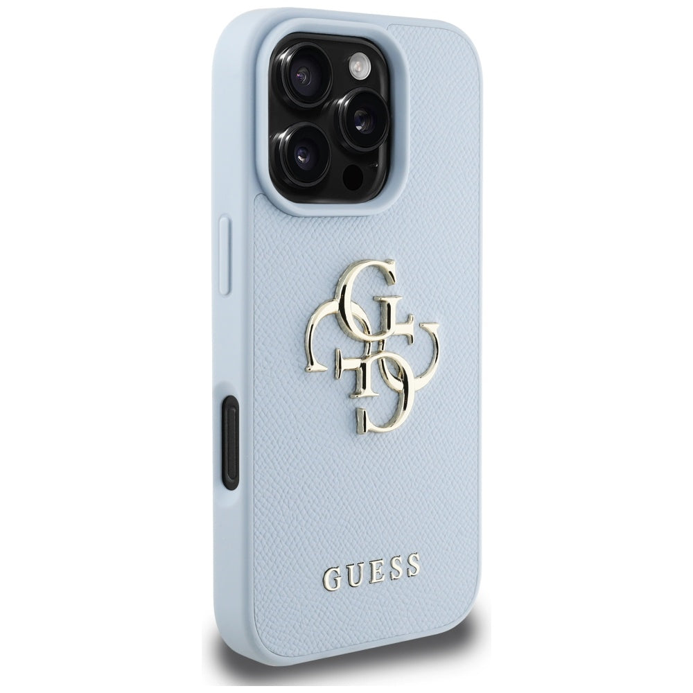 Husa pentru Apple iPhone 16 Pro Max, Guess, Grained Big 4G Logo Small Classic Logo, Albastra