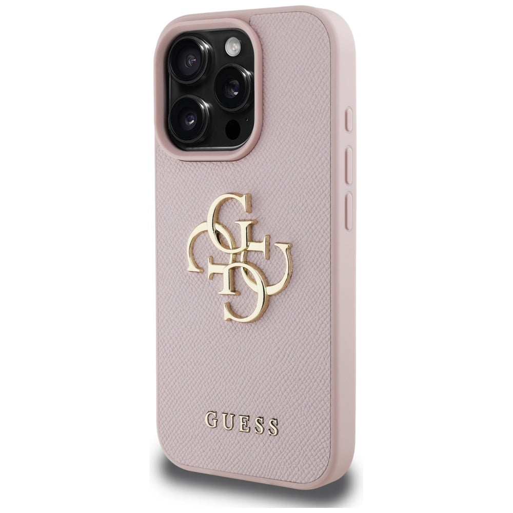 Husa pentru Apple iPhone 16 Pro Max, Guess, Grained Big 4G Logo Small Classic Logo, Roz