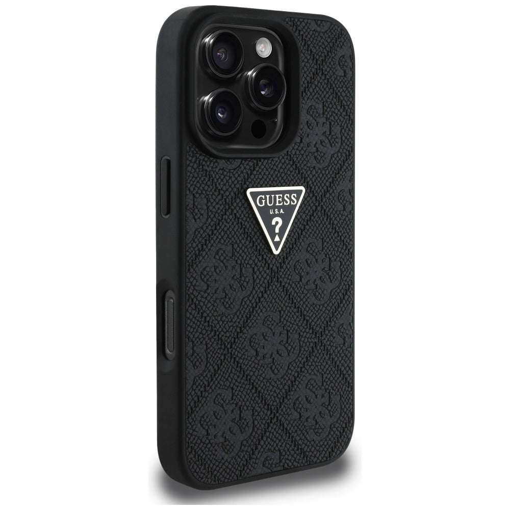 Husa pentru Apple iPhone 16 Pro Max, Guess, Hot Stamp 4G Pattern Triangle Logo, Neagra