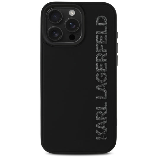 Husa pentru Apple iPhone 16 Pro Max, Karl Lagerfeld, 3D Rubber Elongated Gliiter Logo, Neagra