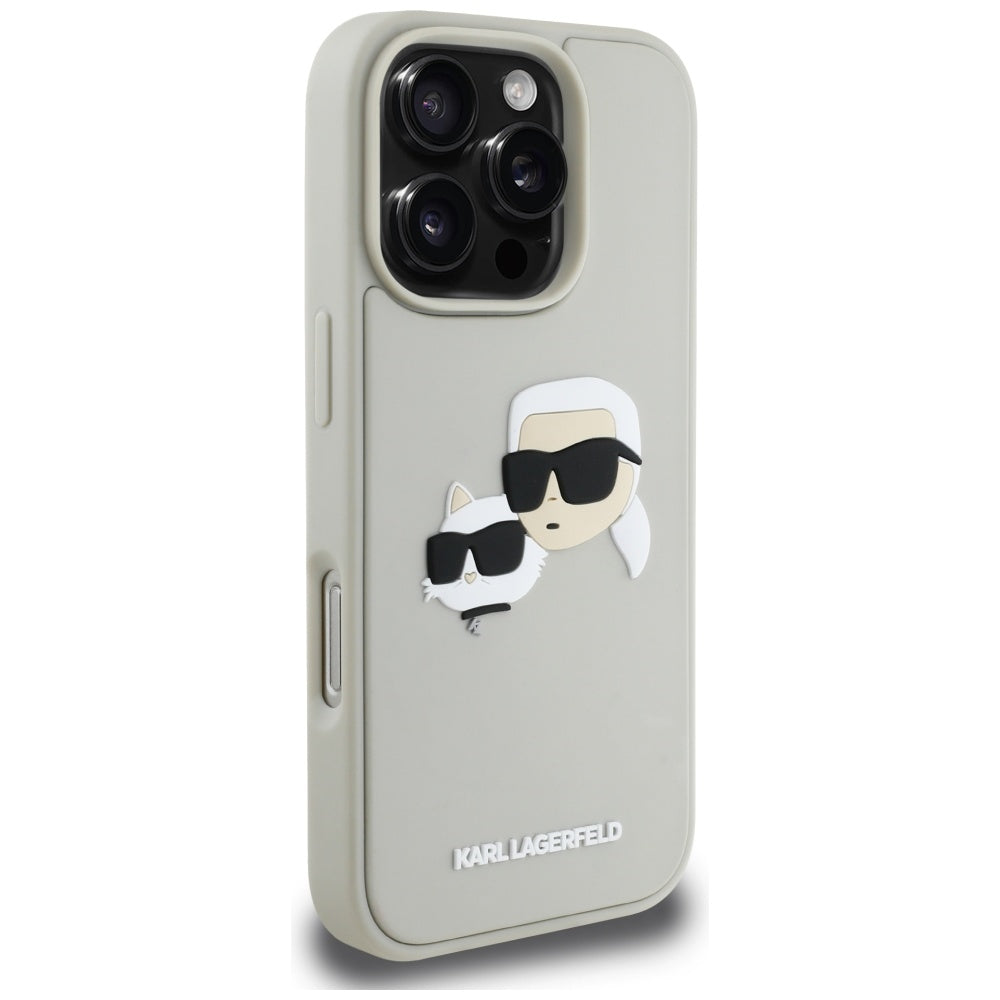 Husa pentru Apple iPhone 16 Pro Max, Karl Lagerfeld, 3D Rubber Karl & Choupette, Bej