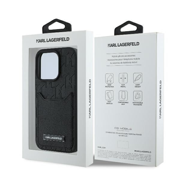 Husa pentru Apple iPhone 16 Pro Max, Karl Lagerfeld, Cardslots Monogram, Neagra